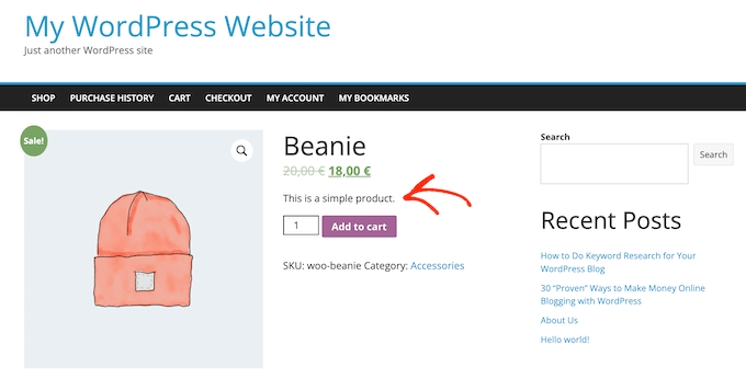 Una breve descrizione della produzione creata utilizzando WooCommerce A short production description created using WooCommerce