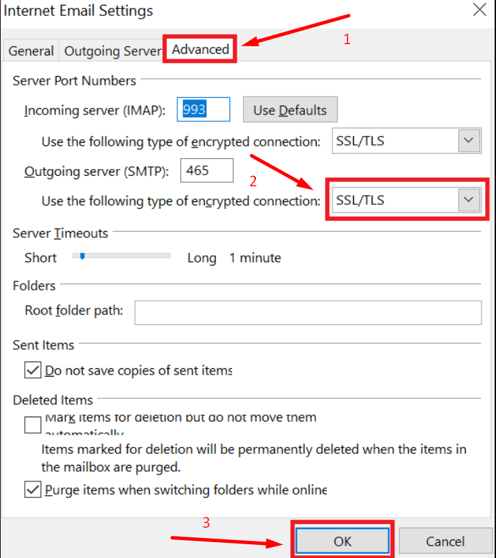 Wie konfiguriere ich die richtigen Outlook-SMTP-Einstellungen zum Senden von E-Mails? fünfzehn Advanced tab