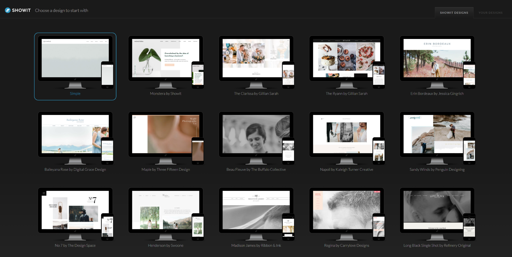 Thèmes gratuits pour les sites Web Showit