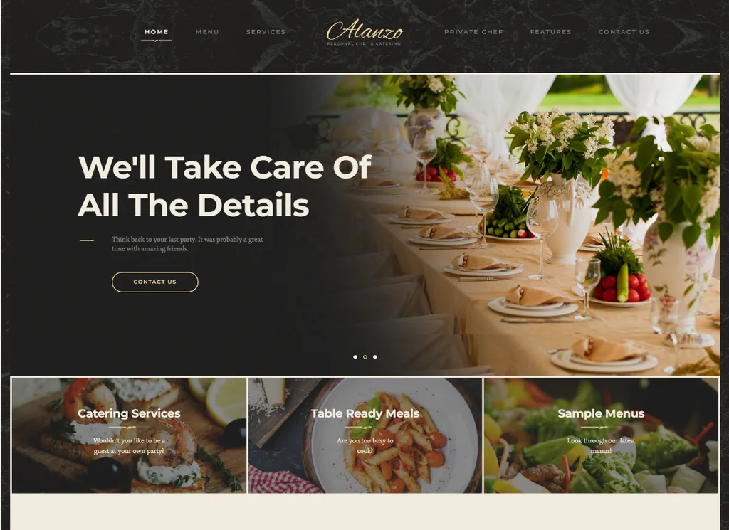 อลันโซ | ธีม WordPress เชฟส่วนตัว & งานจัดเลี้ยงงานแต่งงาน