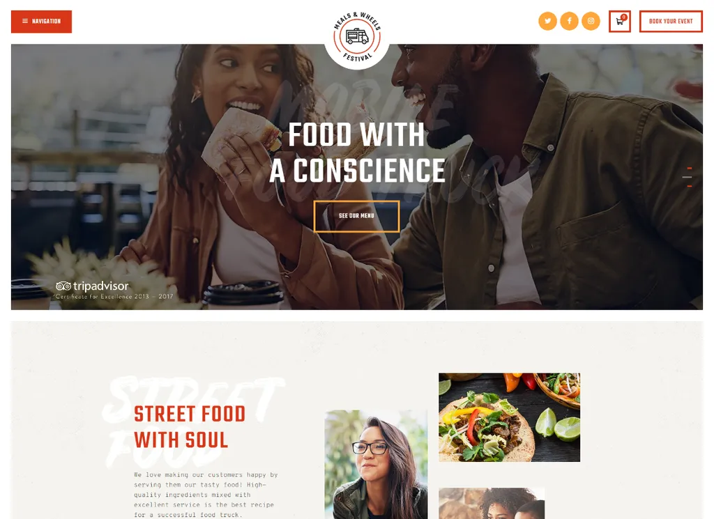 อาหารและล้อ | ธีมเวิร์ดเพรส Street Festival & Fast Food Delivery