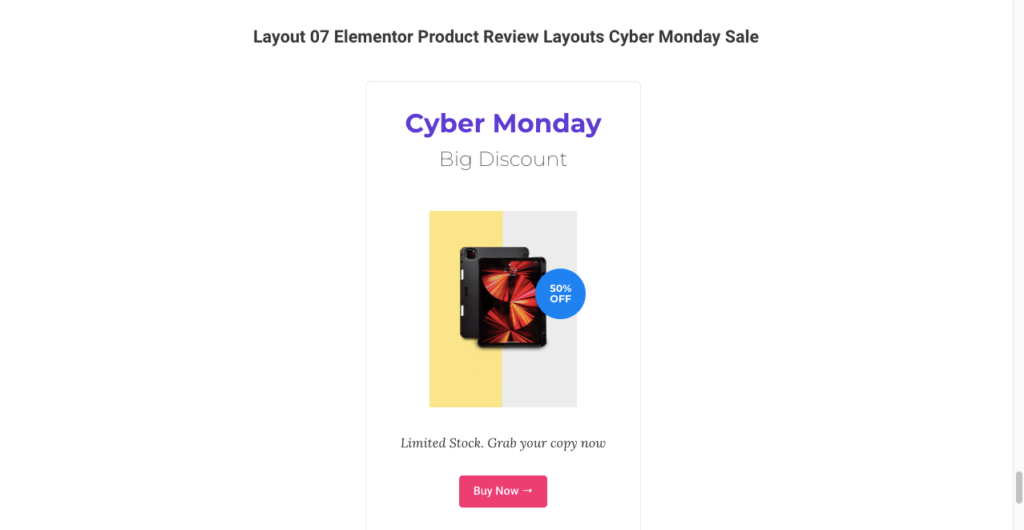 Más de 15 widgets de revisión de productos de Elementor para crear algunas secciones de revisión únicas con Happy Addons 12 Product Review Layout with Promotional Material
