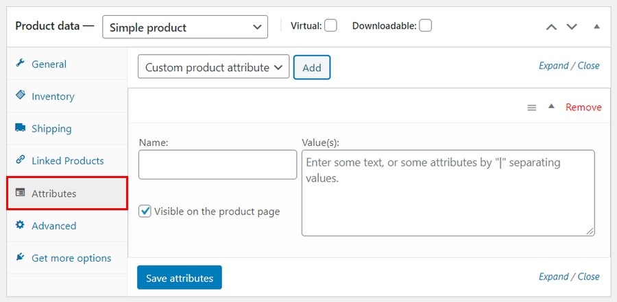 Masukkan Atribut Produk untuk Produk Anda di Tab Atribut Produk WooCommerce
