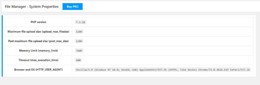 Menedżer plików - Właściwości systemu