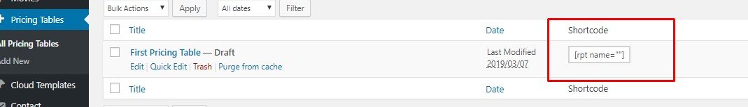 krótki kod tabeli cen