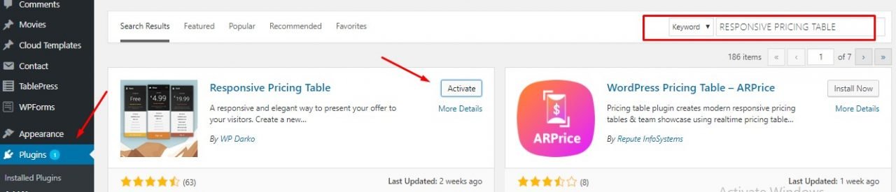 zainstaluj responsywną tabelę cen