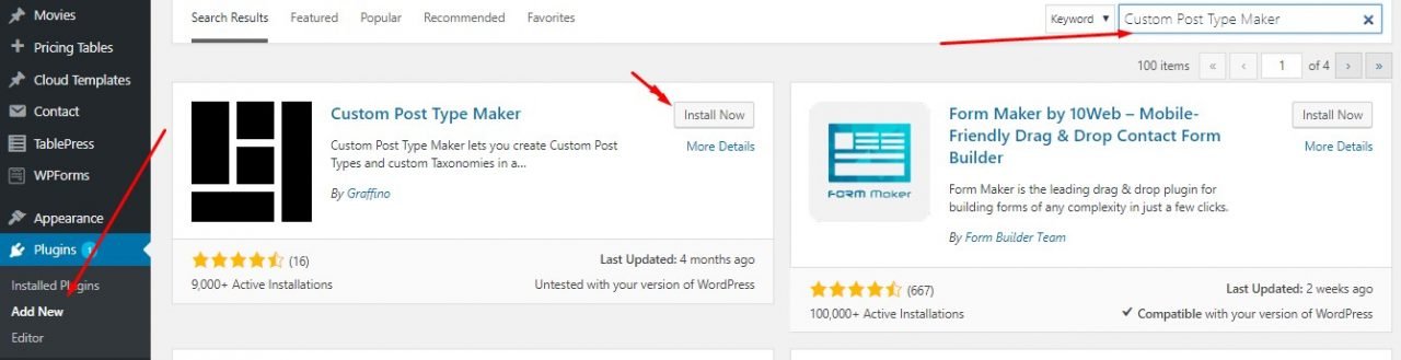 instalar plugin de criação de tipo de postagem personalizado