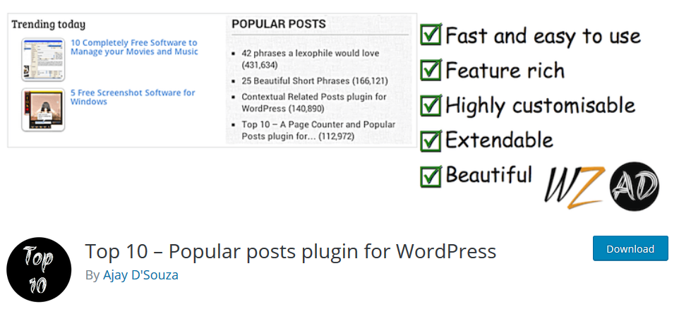 トップ 10 – WordPress の人気投稿プラグイン