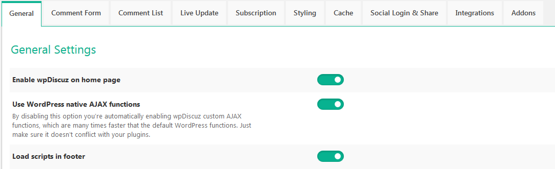 configurações do wpdiscuz