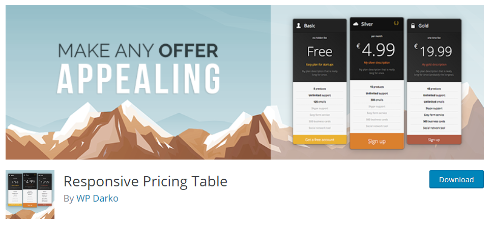Pluginul responsive Tabel de prețuri în WordPress