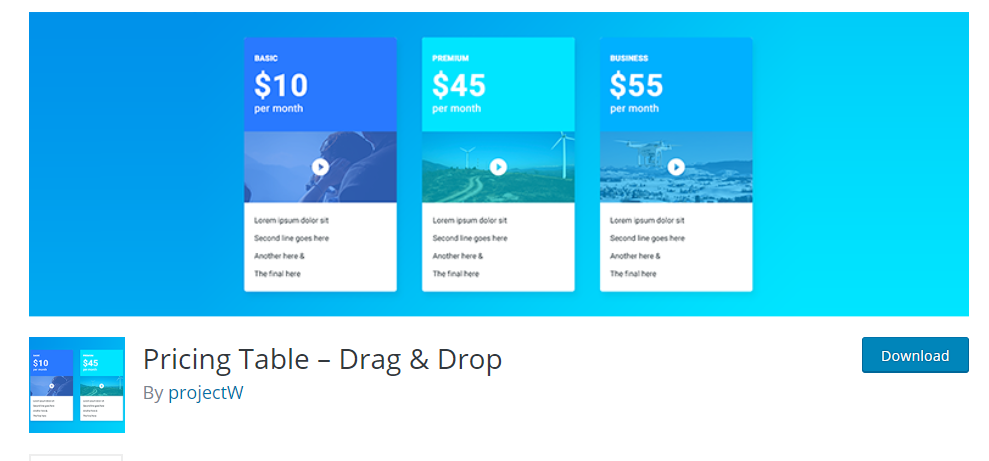 Pluginul Drag and Drop pentru Tabelul de prețuri în WordPress