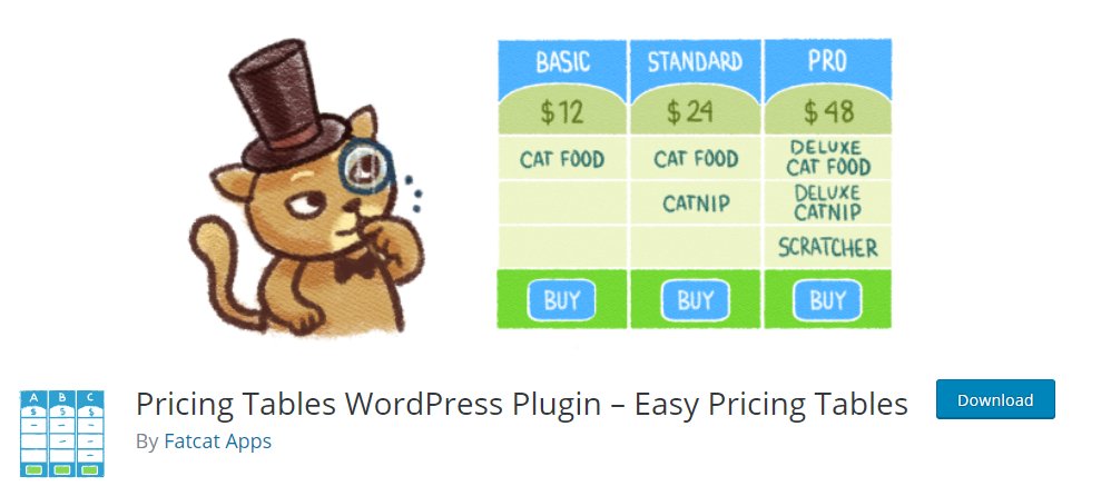 Tabele de prețuri WordPress Plugin Tabel ușor de prețuri
