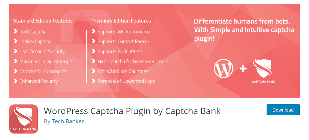 Captcha Bank의 Wordpress Captcha 플러그인