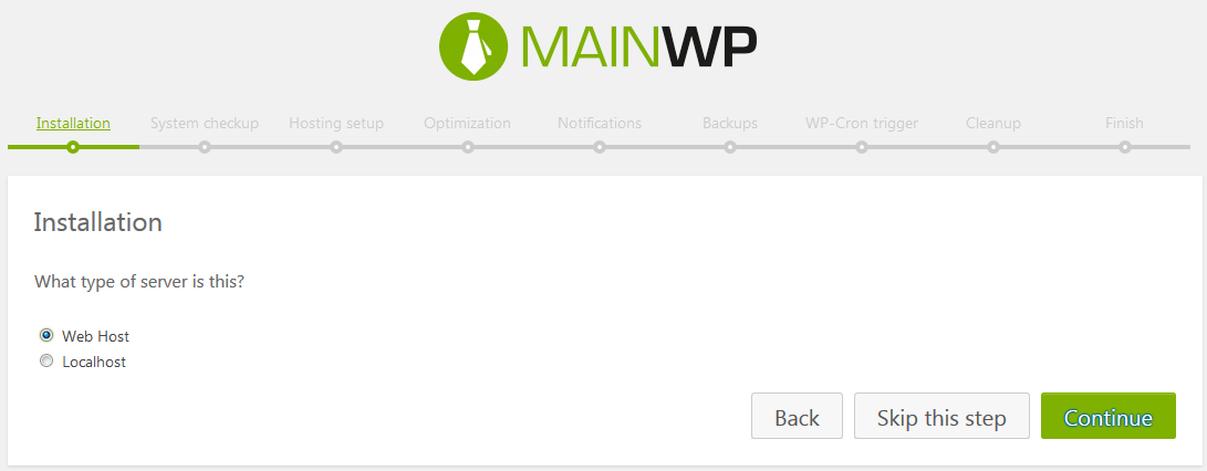 Paramètre d'hôte de l'assistant de configuration du tableau de bord Mainwp