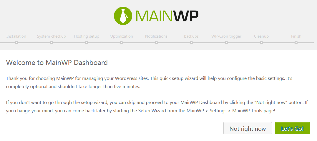 Assistant de tableau de bord Mainwp