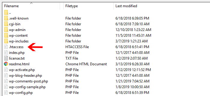 FTP を使用して htaccess ファイルを見つける