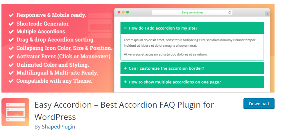 Complemento de preguntas frecuentes de Easy Accordion para WordPress