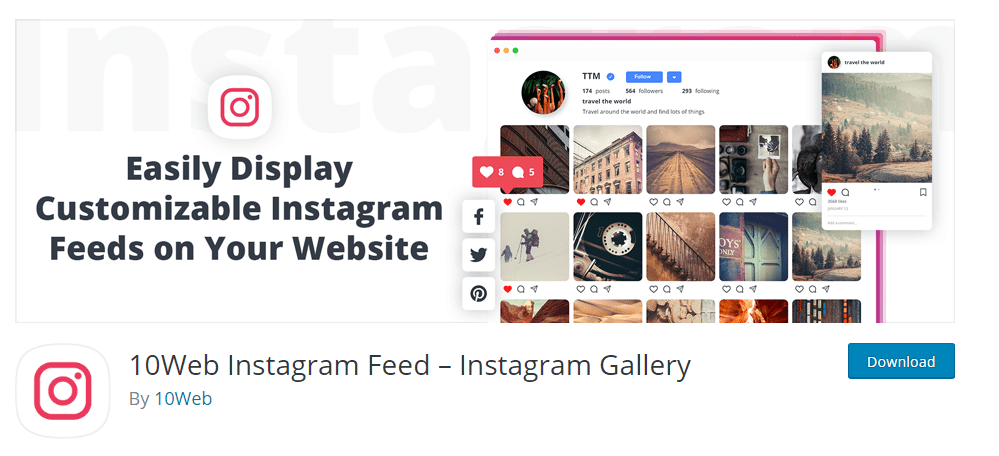 10Web による Instagram フィードと Instagram ギャラリーのプラグイン