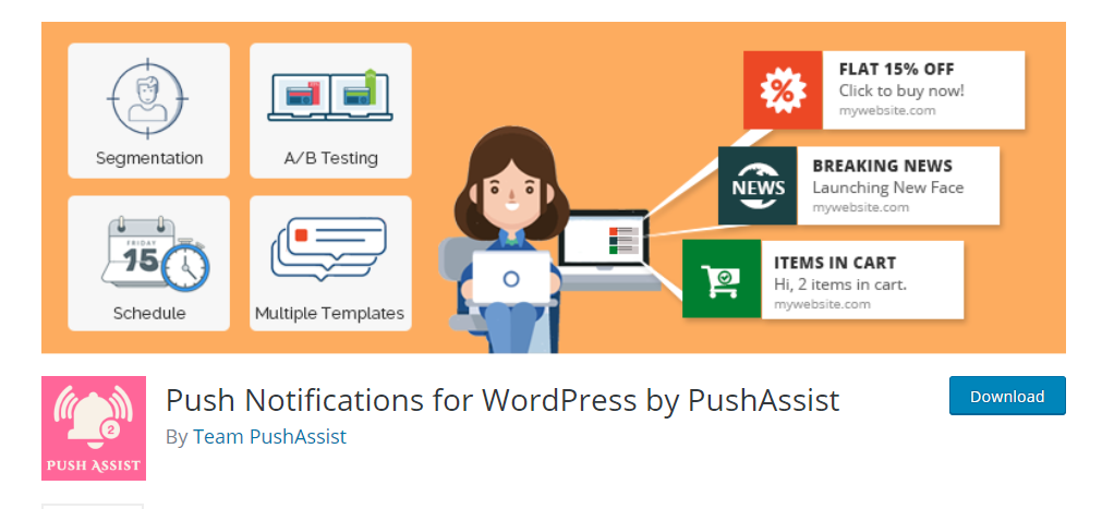 Notifications push pour WordPress par PushAssist