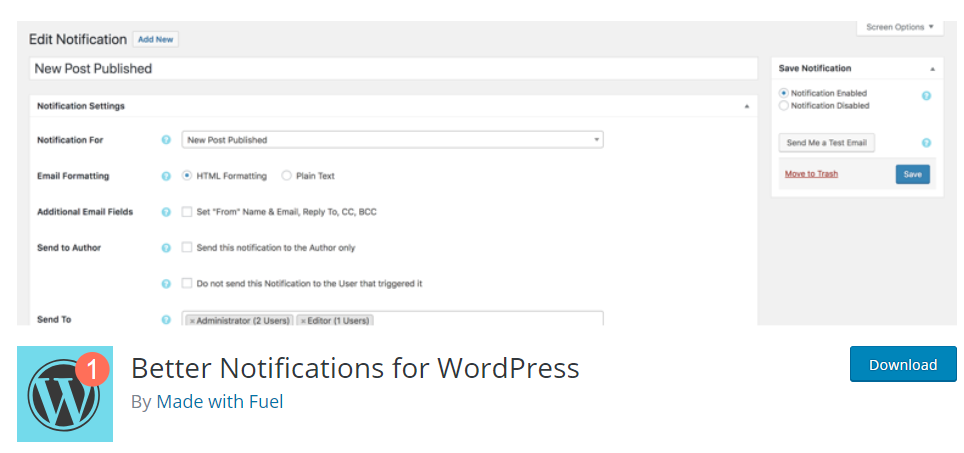 Meilleure notification pour WordPress