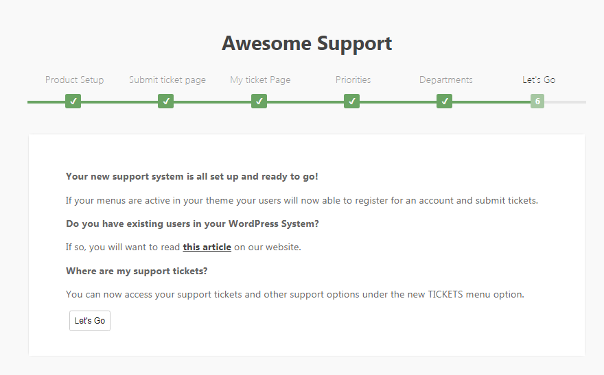 Conferma per creare il sistema di supporto