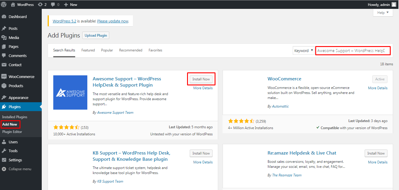Installa il plug-in Awesome Support