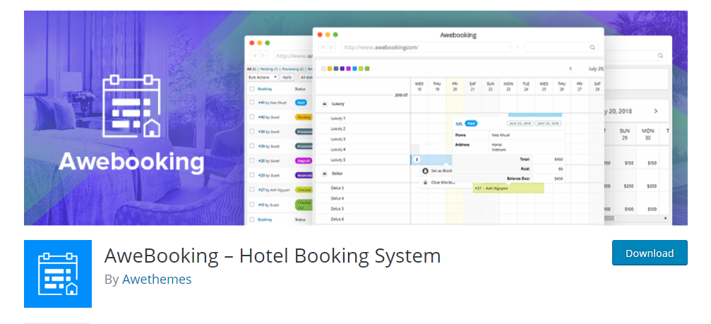 Awe Booking otel rezervasyonu WP eklentisi