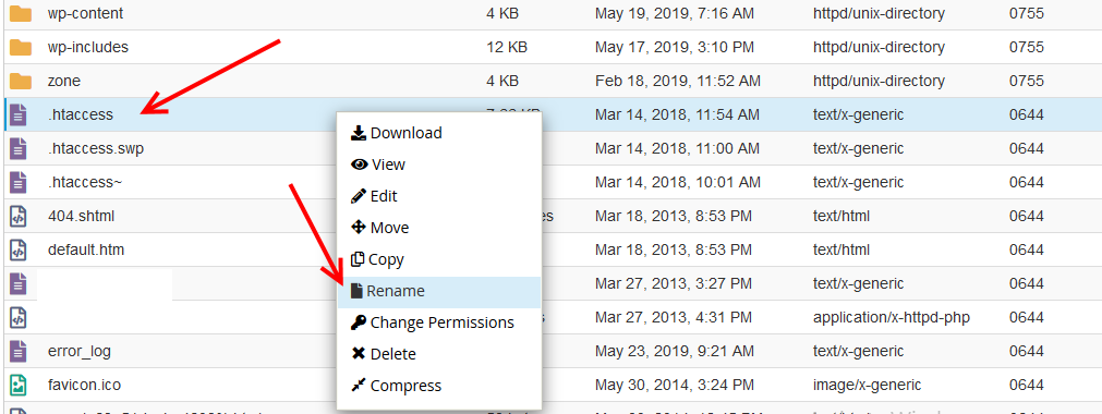 Htaccess dosyasını yeniden adlandırın