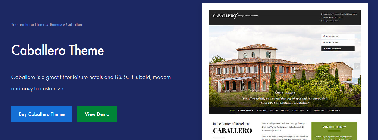 Tema WordPress dell'hotel Caballero