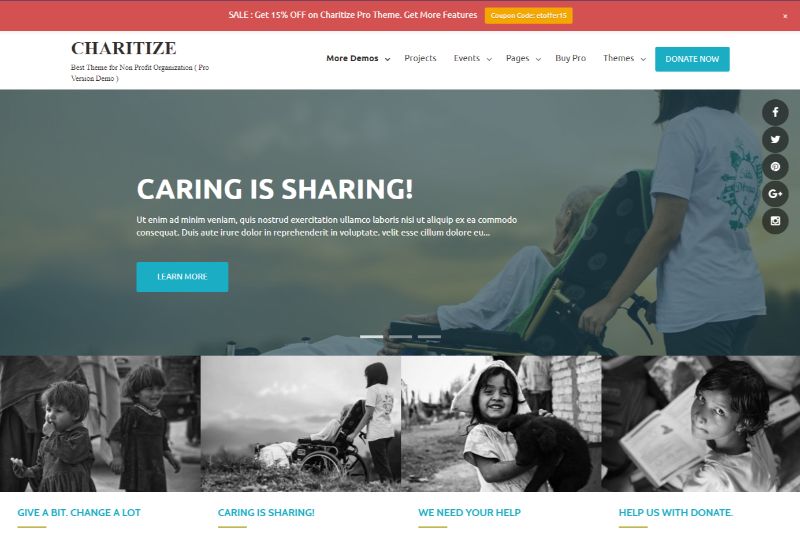 موضوع Charitize Pro WordPress الخيرية