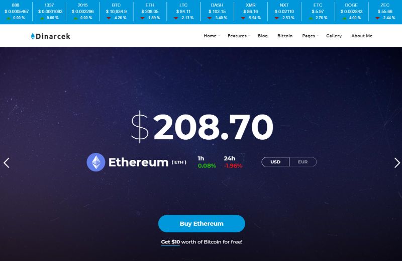 Dinarcek Bitcoin Cryptocurrency WordPress الموضوع