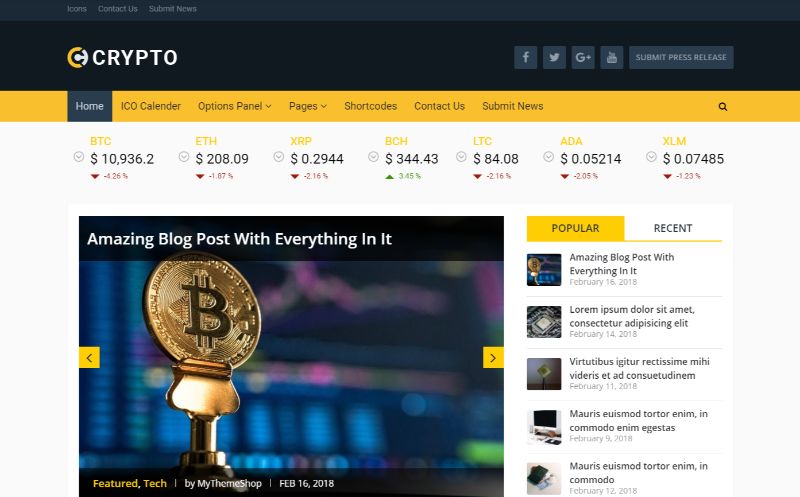MyThemeShop Bitcoin Cryptocurrency WordPress موضوع