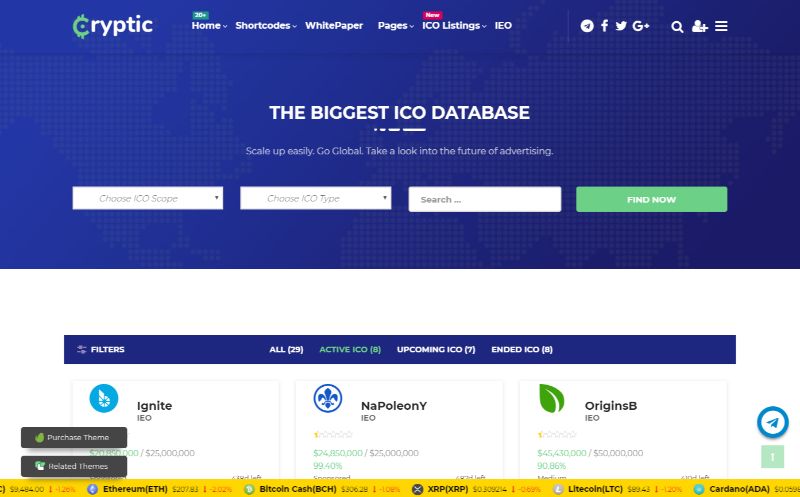 Cryptocurrency Bitcoin Cryptocurrency WordPress موضوع