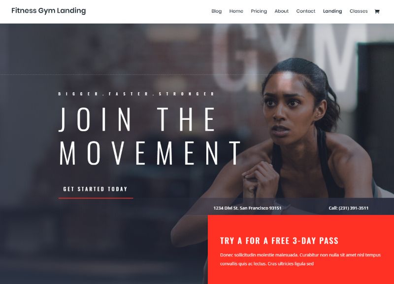 Pacchetto di layout fitness per Divi