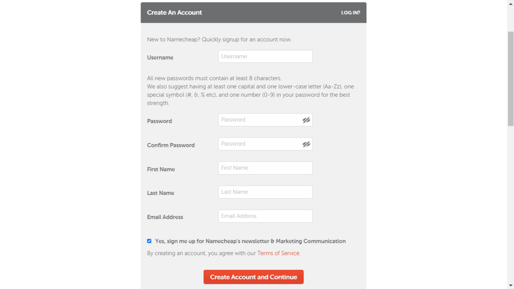 namecheap 創建帳戶