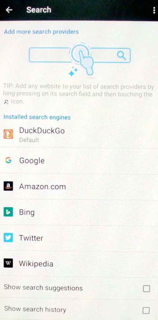 pour les options du moteur de recherche