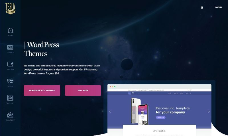 Tesla temaları WordPress tema mağazası