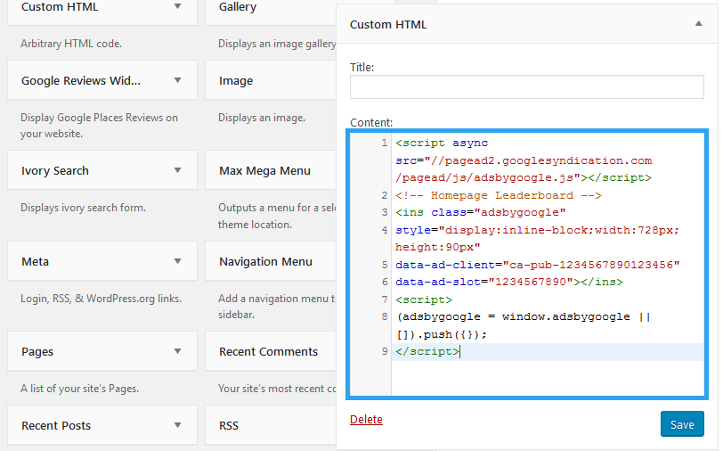 Виджеты объявлений