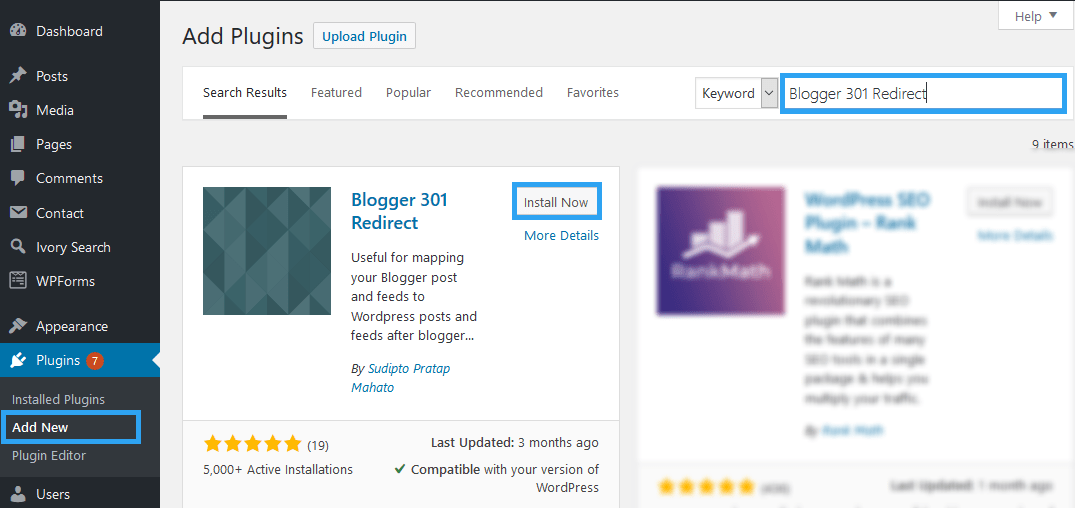 Blogger 301 리디렉션 WP 플러그인