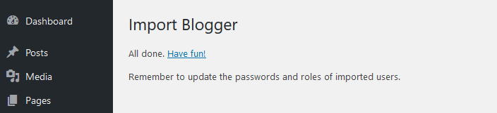 WordPress로 Blogger 가져오기 완료