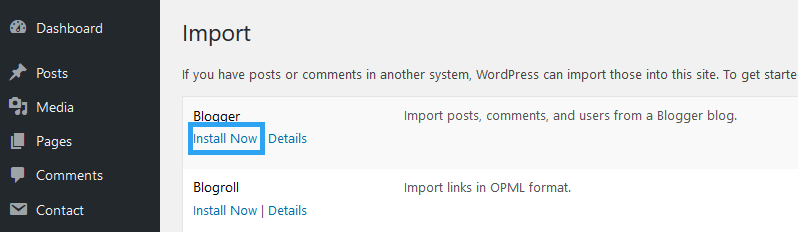 Blogger Importer WordPress 설치