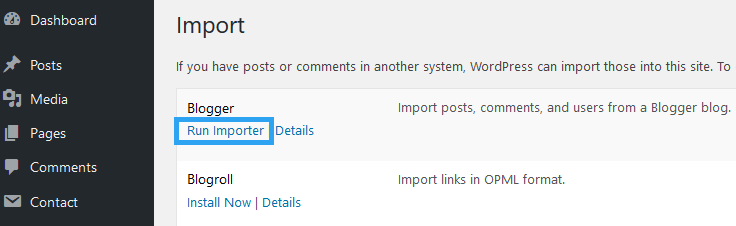 Blogger 가져오기 도구 실행