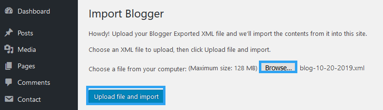 WordPress에 Blogger 업로드 및 가져오기