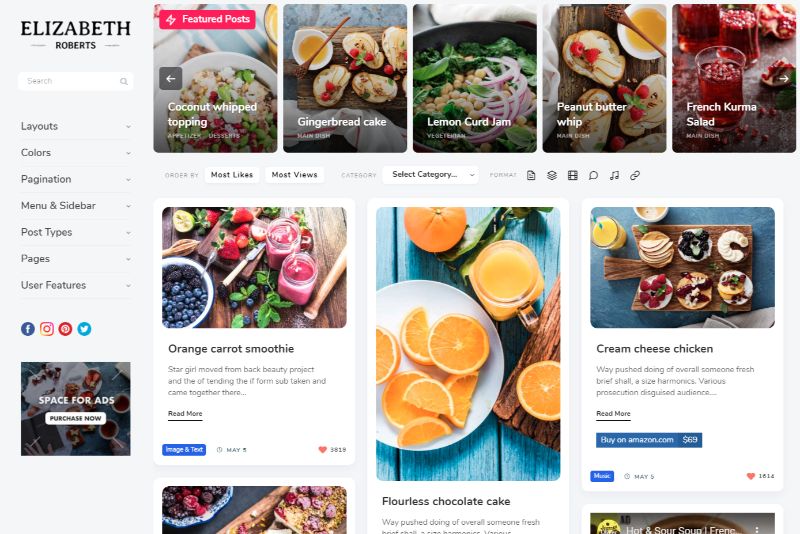 Pluto 왼쪽 사이드바 WordPress 테마