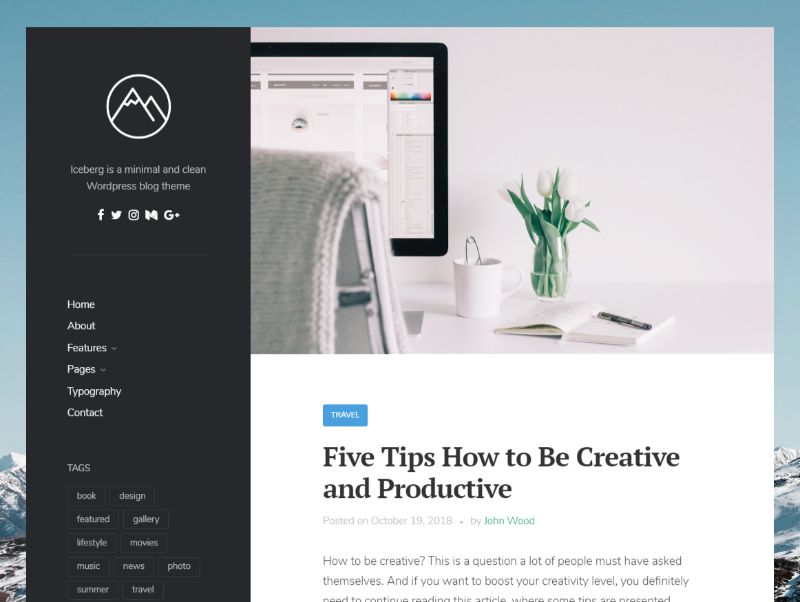 Iceberg 왼쪽 사이드바 WordPress 테마