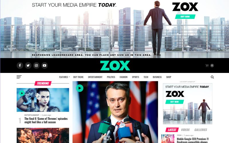 Zox 뉴스 오른쪽 사이드바 WordPress 테마