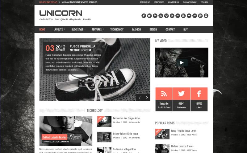 유니콘 오른쪽 사이드바 WordPress 테마