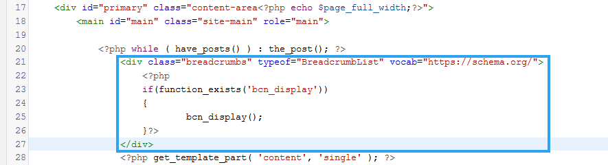 テーマの単一ファイルを変更してブレッドクラムを表示する