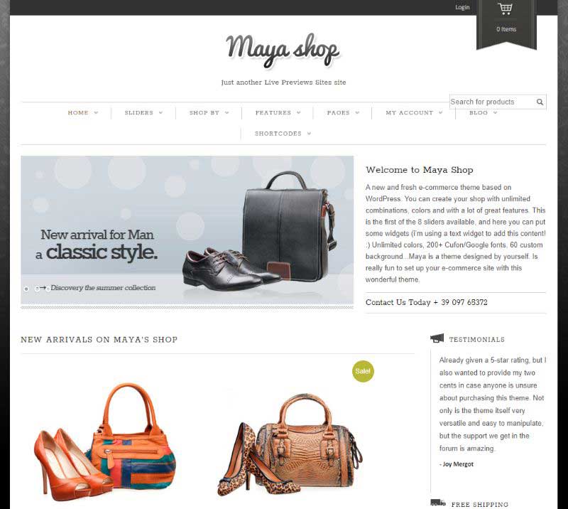 Tema WordPress cu două coloane MayaShop