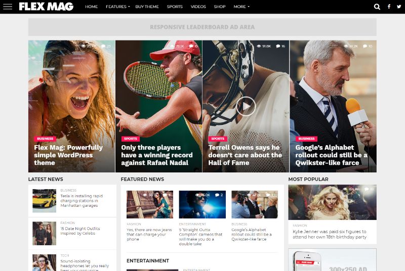 Motyw WordPress Trzy kolumny FlexMag